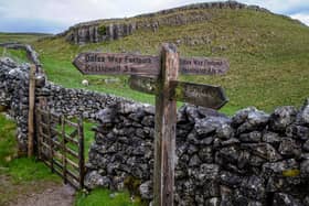 The Dales Way long distance footpath between Kettlewell and Grassington at the top of Conistone Dib in the Upper Wharfedale Valley towards Kilnsey Moor. Photo: Tony Johnson.