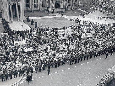 Jackson was among the crowds who came to protest against Margaret Thatcher, who visited Sheffield in 1983.