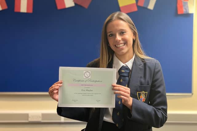 Eve Maylor, 17, a Ripon Grammar School student, has received national recognition for creating an innovative documentary exploring gender discrimination in France and Spain, which judges described as 'brilliant'. Photo credit: Submitted picture