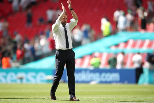 England manager Gareth Southgate applauds the fans after the UEFA Euro 2020 Group D match at Wembley Stadium. Picture: PA.