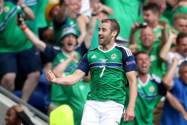 Northern Ireland's Niall McGinn celebrates scoring at Euro 2016.