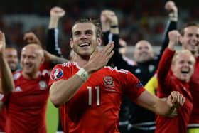 Wales' Gareth Bale celebrating after beating Belgium in the UEFA Euro 2016, quarter final match. Photo: Joe Giddens/PA Wire.