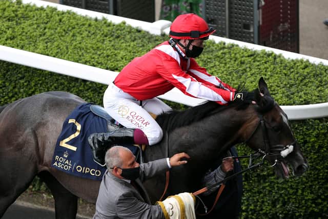 Jockey Oisin Murphy celebrates winning the Coventry Stakes on Berkshire Shadow during day one of Royal Ascot.