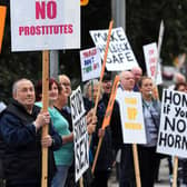 A protest held in Holbeck in 2018 in opposition to the Managed Approach to on-street sex work. Picture: Jonathan Gawthorpe