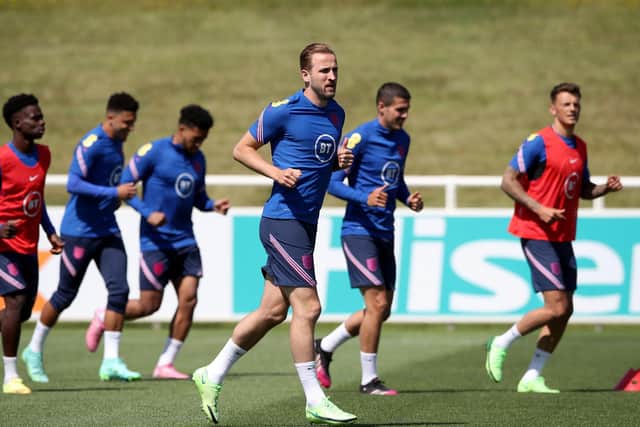 England's Harry Kane during the training session at St George's Park on Tuesday. Picture: PA