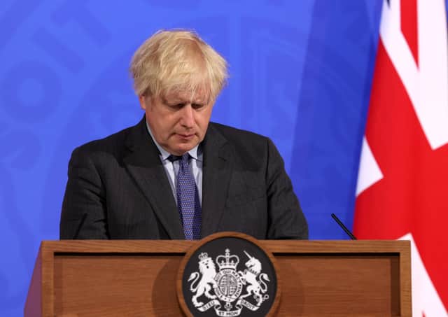 Boris Johnson at Monday night's press briefing in Downing Street.