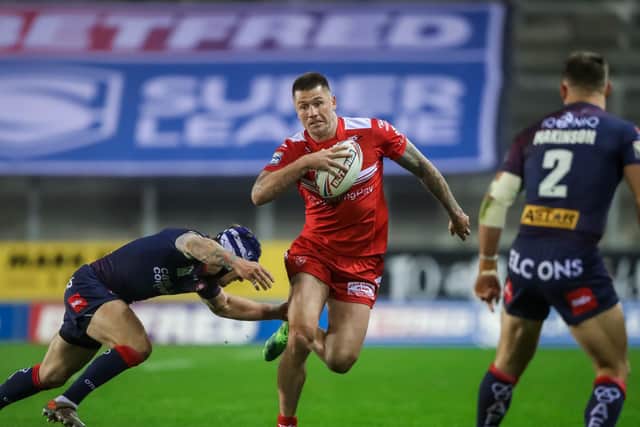 Hull KR's Shaun Kenny-Dowall on the charge against St Helens (SWPIX)