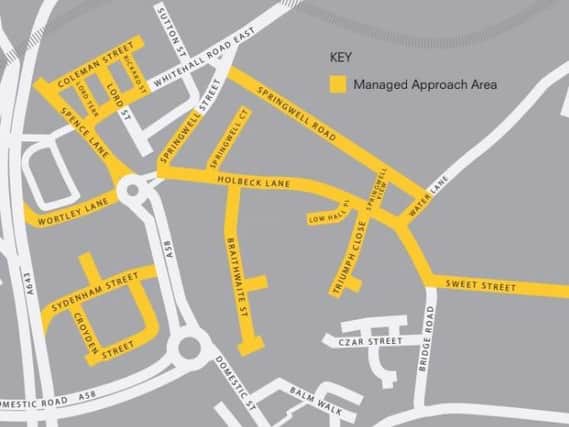 A map of the Managed Approach zone in Holbeck