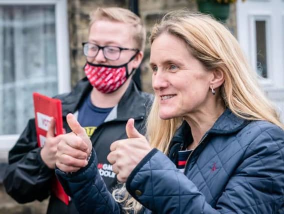 Labour candidate Kim Leadbeater, the sister of murdered MP Jo Cox, on the campaign trail in Heckmondwike