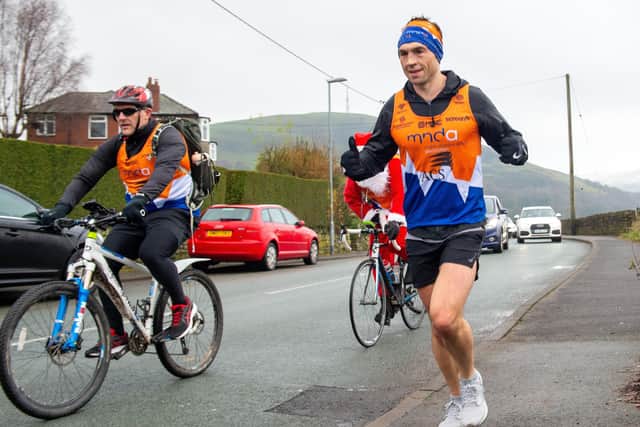 Kevin Sinfield during his marathon challenge.  Picture Bruce Rollinson