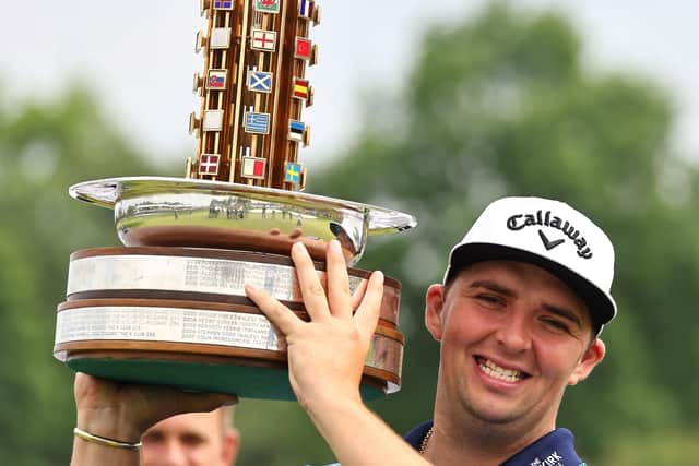 Marcus Armitage poses with the trophy after winning The Porsche European Open at Green Eagle Golf Course on June 07, 2021 in Hamburg. (Picture: Christof Koepsel/Getty Images)