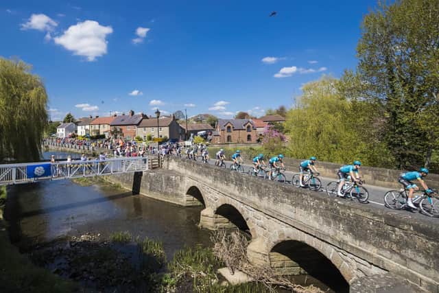 The Tour de Yorkshire passing through Crakehall in North Yorkshire