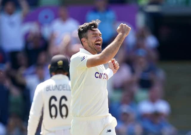 England's James Anderson celebrates taking the wicket of New Zealand's Neil Wagner at Edgbaston. Picture: Mike Egerton/PA