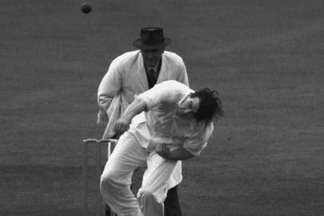 WORKHORSE: Fred Trueman, pictured bowling for England on the last day of the Third Test against India at Old Trafford. Picture: Central Press/Hulton Archive/Getty Images)