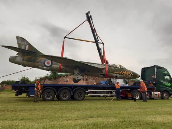 The Hawker Hunter XF509 being loaded on Thursday at Fort Paull near Hull on the start of her journey to Margate Pic: Alex Wood
