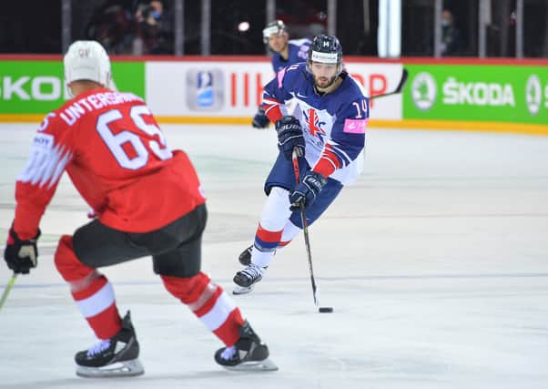 ENTRY LEVEL: Liam Kirk, in action for Great Britain in the recent World Championships in Riga. The 21-year-old winger has signed an NHL entry-level contract with the Arizona Coyotes. Picture courtesy of Dean Woolley.