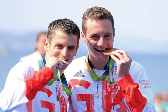 Great Britain's Alistair and Jonny Brownlee with their Gold and Silver medals for the Men's Triathlon at  the Rio Olympic Games in 2016. Picture: Mike Egerton/PA
