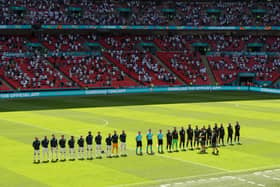 WEMBLEY: England and Croatia players line-up prior to their Group D game at Wembley. Picture: Getty Images.