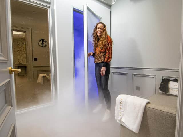 Claire Greenwood shows off her cryotherapy chamber. 
Pics by Tony Johnson