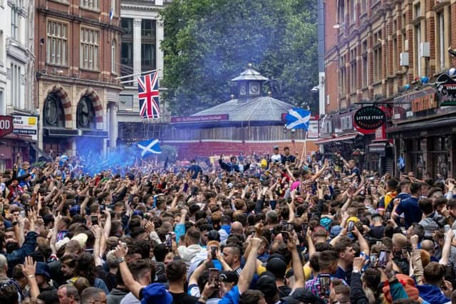 PARTY: Scottish fans descend on Leicester Square ahead of their Euro 2020 game against England at Wembley