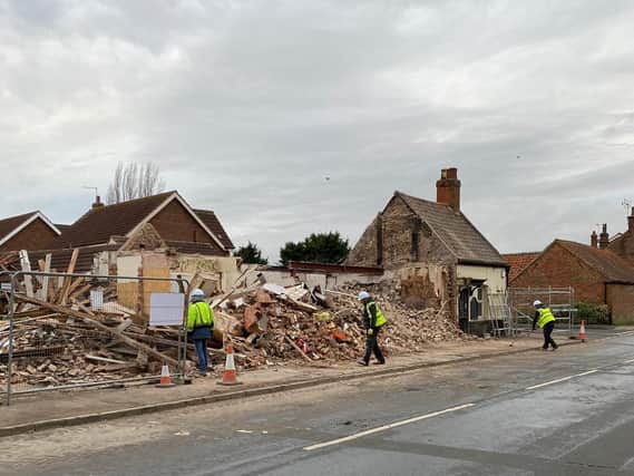 The Travellers Rest following its demolition, leaving a side building, which opening later this month as the Micro Pig Bar Long Riston