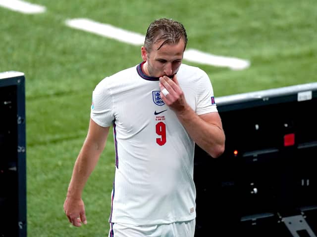 Frustrated: England's Harry Kane leaves the pitch after being substituted during the UEFA Euro 2020 Group D match at Wembley Stadium against Scotland. Picture: PA