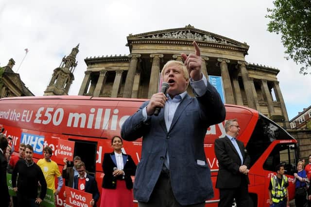 Boris Johnson in front of the bus that became the centre of attention during EU referendum campaigning.