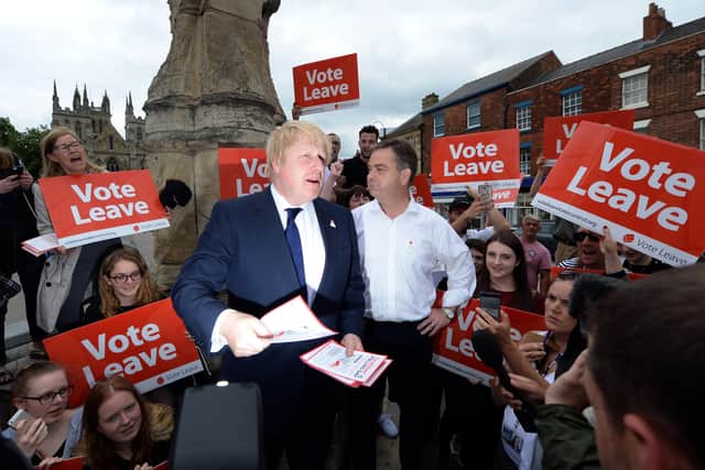 This was Boris Johnson campaigning with Selby MP Nigel Adams on the final day of the EU referendum campaign in June 2016.