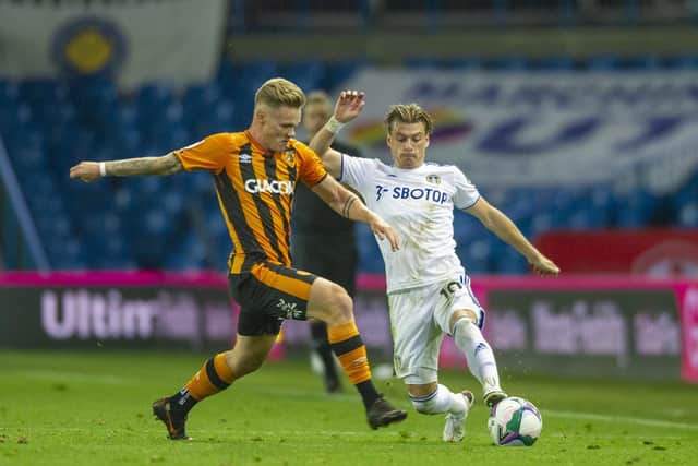 CLASH: Thomas Mayer is tackled by Ezgjan Alioski when Hull City took on Leeds United in last season's League Cup second round