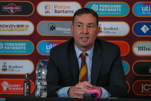 Derek Adams in the press conference as he is announced as the new Bradford City manager (Picture: Thomas Gadd)
