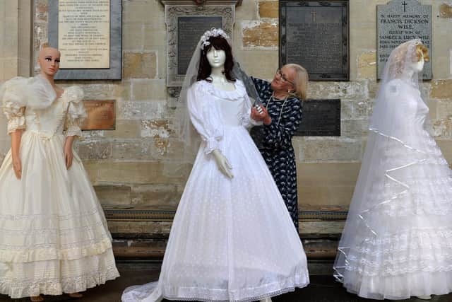 Some 50 dresses will take centre-stage at the Cathedral’s new exhibition, A Century of Wedding Gowns, which opened on Tuesday and runs until September 19. 
Photo: Jonathan Gawthorpe
