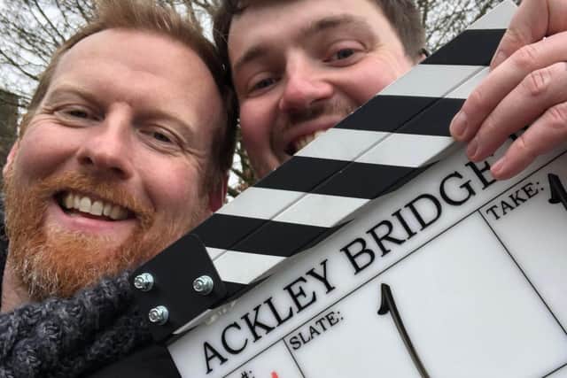 Hogg on the set of Ackley Bridge.