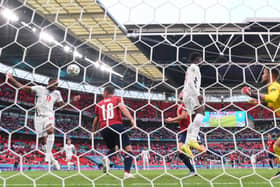 Raheem Sterling of England scores their team's first goal past Tomas Vaclik of Czech Republic at the Euro 2020 Championship Group D match at Wembley Stadium. (Photo by Laurence Griffiths/Getty Images)