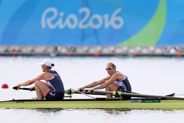 Helen Glover and Heather Stanning in the Women's Pair Semi Final at Rio 2016. Picture: Martin Rickett/PA.