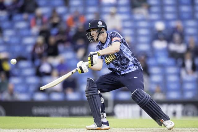 Harry Brook hits out against the Rapids on his way to 83 from 54 balls.