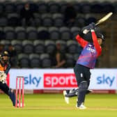Victory: England's Sam Curran hits a six to win the Twenty20 international match at Sophia Gardens.