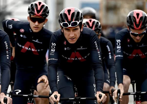 Team Ineos Grenadiers' Geraint Thomas of Great Britain (2nd-R) attends a training session two days ahead of the first stage of the 108th edition of the Tour de France cycling race, near Brest on July 24, 2021. (Picture: Philippe LOPEZ / AFP via Getty Images)
