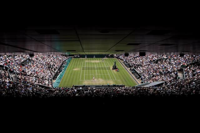 General view of Serena Williams and Alison Riske in action at the Wimbledon Championships at the All England Lawn Tennis and Croquet Club. Picture: Mike Egerton/PA Wire.
