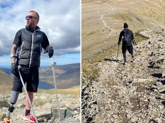 Ben Lovell, 42, had never climbed a mountain before he had to have his right leg amputated below the knee due to a blood clot.