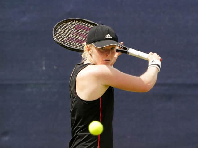 Great Britain's Francesca Jones in action against Spain's Georgina Garcia-Perez during day three of the Viking Open at Nottingham Tennis Centre on Monday June 7, 2021.