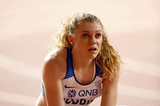 Great Britain's Beth Dobbin reacts after finishing 3rd in the 6th heat of the women's 200 metres in Doha (Picture: PA)