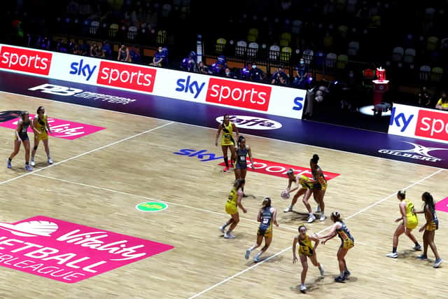 Leeds Rhinos in defensive action against Manchester Thunder. Picture: Chloe Knott/Getty Images for England Netball.