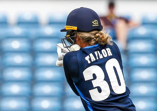 Blow: Wicketkeeper Sarah Taylor is struck in the face. Picture: John Heald