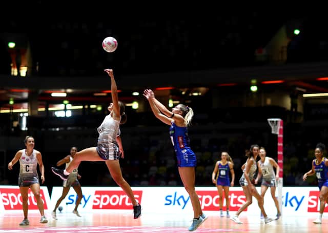 UP FOR IT: Action from Saturday's Vitality Superleague play-off semi-final match between Loughborough Lightning and Leeds Rhinos at London's Copper Box Arena. Picture: Chloe Knott/Getty Images.