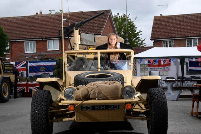 Grace Williams in a light Strike Vehicle on display at the Hare and Hounds, Riccall...26th June 2021..Photo credit: Simon Hulme/JPIMedia