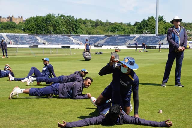 Sri Lanka players warming up during a nets session at the Emirates Riverside, County Durham. (Picture: Owen Humphreys/PA Wire)