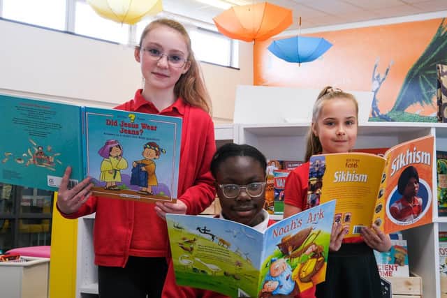 Pupils at Dinnington Community Primary School's new library. Picture: Dean Atkins