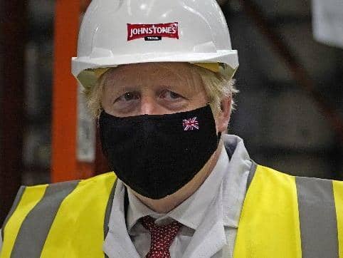Prime Minister Boris Johnson during a visit to Johnstone's Paints Limited in Batley, West Yorkshire, ahead of the Batley and Spen by-election on July 1. Picture date: Monday June 28, 2021. Pic by PA