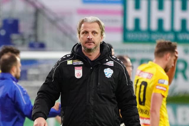 New Barnsley head coach Markus Schopp, pictured on the touchline during a TSV Hartberg game. Picture: Markus Tobisch/Getty Images.