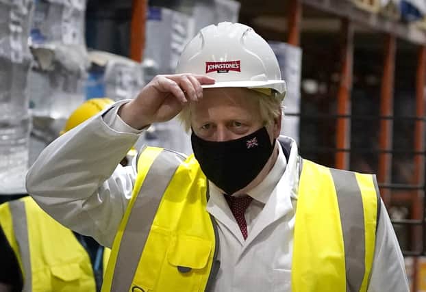 Boris Johnson during a campaign visit to Batley on Monday.